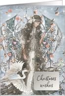 Winter Fairy with Crane Christmas Wishes card