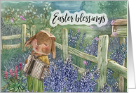 Rabbit with Accordion Easter Blessings card