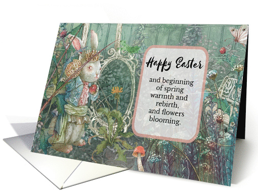 Happy Easter Nostalgic White Rabbit in Garden card (1727770)