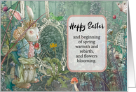 Happy Easter Nostalgic White Rabbit in Garden card