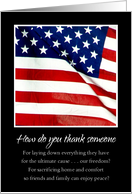 American Flag Thank You for Service to Country card