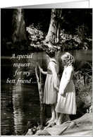 Best Friend ,Maid of Honor Invitation, Two Girls by Pond card