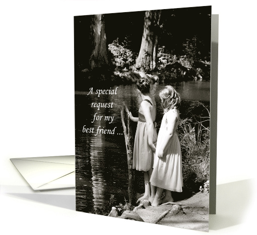 Best Friend Bridesmaid Invitation Two Little Girls by Pond card
