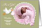 It’s a Girl! New Baby Announcement - Custom Photo & Name Stork card