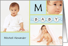 Blue New Baby Boy Announcement - Custom Photo & Name card