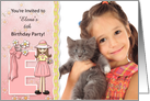 Young Girl’s Age & Name Specific E Birthday Party Invitation card
