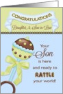 Congratulations Daughter & Son-in-Law - Birth of Son Rattle card