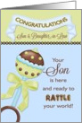 Congratulations Son & Daughter-in-Law - Birth of Son Rattle card