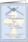 Confirmation Invitation - Blue w/ cross & ribbon card