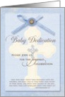 Baby Dedication Invitation - Blue w/ cross & ribbon card
