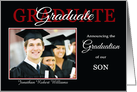 Son Graduation Announcement - Red / Black name & photo card