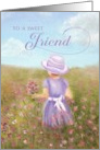 Friend Birthday - girl in lavender picking flowers card