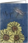 HOPE Sunflower Dragonfly on Faded Blue Jeans Textured Background card