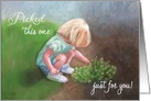 Birthday Picked This One Just for You, Little Girl Picking Flowers card