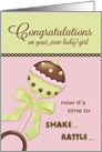 Congratulations on new Baby Girl Pink Rattle card