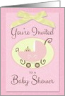 Baby Shower Invitation with Pink Baby Stroller card