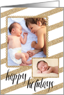 Modern Gold Glitter Happy Holidays custom photos card