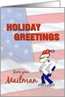 Holiday Greetings from Mailman with Flag background card