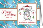 Customizable Babysitter’s Name Happy Holidays Mouse with Candy Cane card