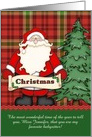 Customizable Babysitter’s Name Christmas Tree and Santa card