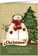 Customizable Teacher’s Name Christmas Tree and Snowman card