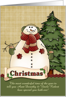 Customizable to Aunt & Uncle w/Name-Christmas Tree and Snowman card