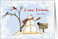 Customized Happy Birthday January w/Name - Snowman card