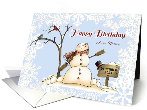 Customized Happy Birthday December w/Name - Snowman card (1010057)