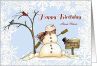 Customized Happy Birthday February w/Name - Snowman card