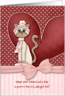 Customizable Valentine Heart and Cat with Bow card