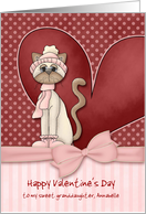 Customizable to Granddaughter Valentine Heart and Cat with Bow card