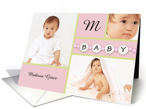Pink New Baby Girl Announcement - Custom Photo & Name card (1037745)
