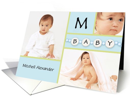 Blue New Baby Boy Announcement - Custom Photo & Name card (1037767)