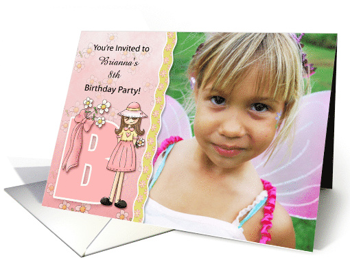 Young Girl's Age & Name Specific B Birthday Party Invitation card