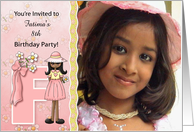 Young Ethnic Girl’s Age & Name Specific F Birthday Party Invitation card