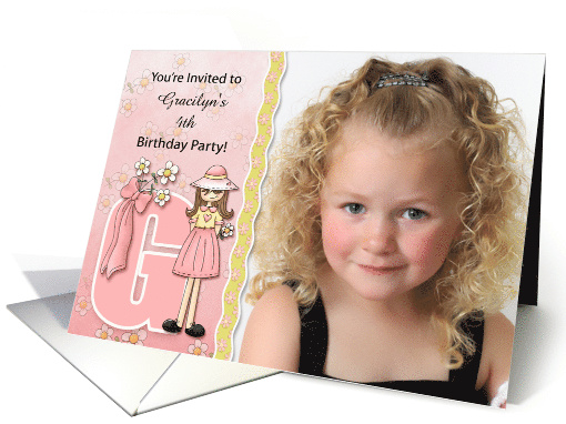 Young Girl's Age & Name Specific G Birthday Party Invitation card