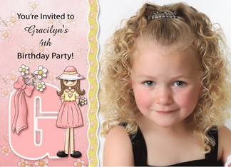 Young Girl's Age & Name Specific G Birthday Party Invitation