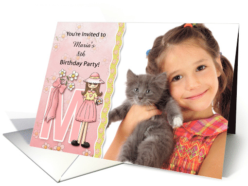 Young Girl's Age & Name Specific M Birthday Party Invitation card