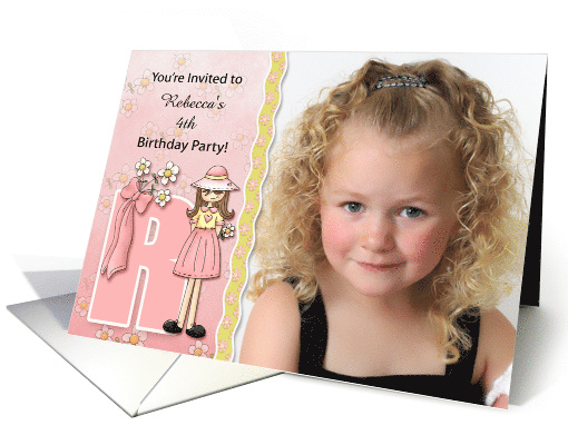 Young Girl's Age & Name Specific R Birthday Party Invitation card