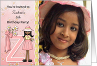 Young Ethnic Girl’s Age & Name Specific Z Birthday Party Invitation card