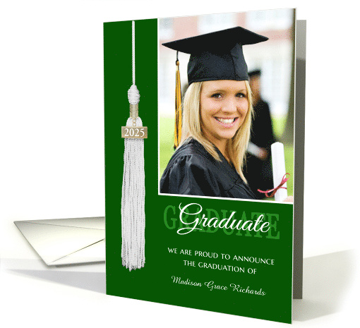 Graduation Party Invitation Green Tassel Custom Photo, Name, Year card