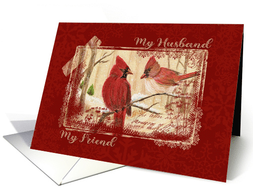 Winter Season Anniversary, My Husband My Friend - Redbird couple card