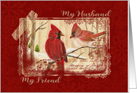 Winter Season Anniversary, My Husband My Friend - Redbird couple card