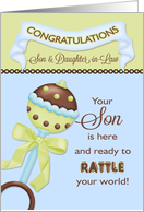 Congratulations Son & Daughter-in-Law - Birth of Son Rattle card