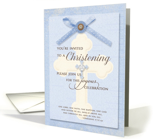Christening Invitation - Blue w/ cross & ribbon card (1242914)