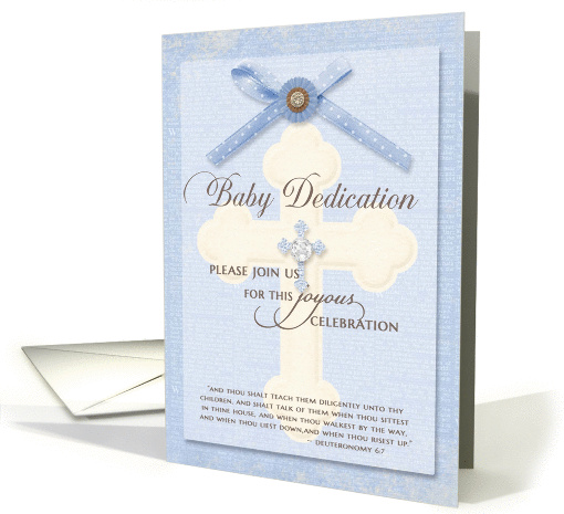 Baby Dedication Invitation - Blue w/ cross & ribbon card (1242926)