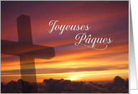 French - Happy Easter Sunset Cross card