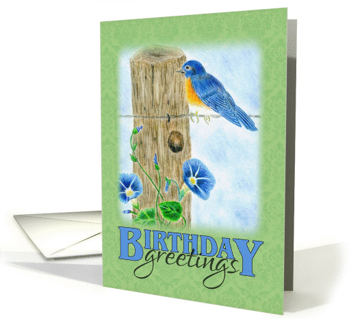 Birthday Greetings Bluebird on Fence Post card (1269438)