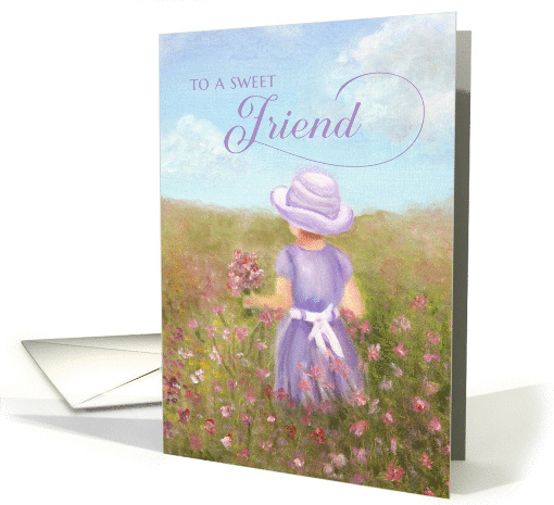 Friend Birthday - girl in lavender picking flowers card (1326834)