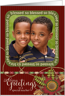 Teacher Grateful Greetings Thanksgiving Scrapbook effect custom photo card